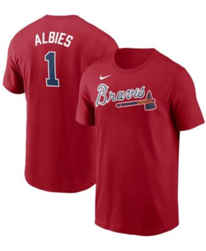 Nike Youth Big Boys Ozzie Albies Red Atlanta Braves Player Name and Number  T-Shirt