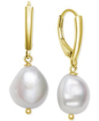 Cultured Freshwater Pearl (9-1/2-10-1/2mm) Drop Earrings Sterling Silver, Created for Macy's ( Also 14k Gold Over Silver)