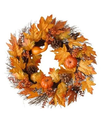 24" Maple Leaf and Pumpkins Wreath