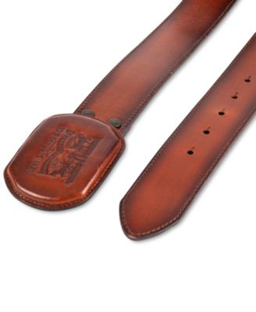 Men's Western Leather Logo Plaque Belt