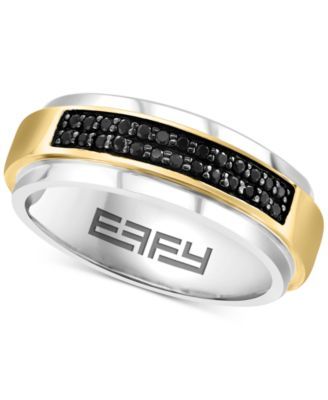 EFFY® Men's Black Sapphire Horizontal Cluster Ring (1/3 ct. t.w.) in Sterling Silver & 14k Gold-Plate