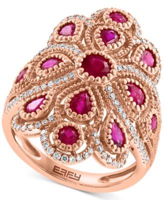 EFFY® Ruby (2-5/8 ct. t.w.) & Diamond (3/8 ct. t.w.) Fancy Statement Ring in 14k Rose Gold