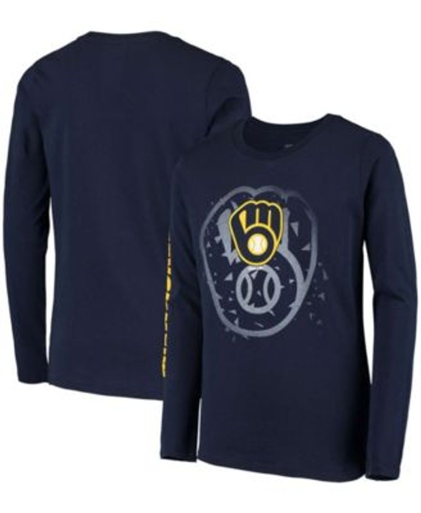 Youth Navy Milwaukee Brewers Platinum Logo Long Sleeve T-Shirt