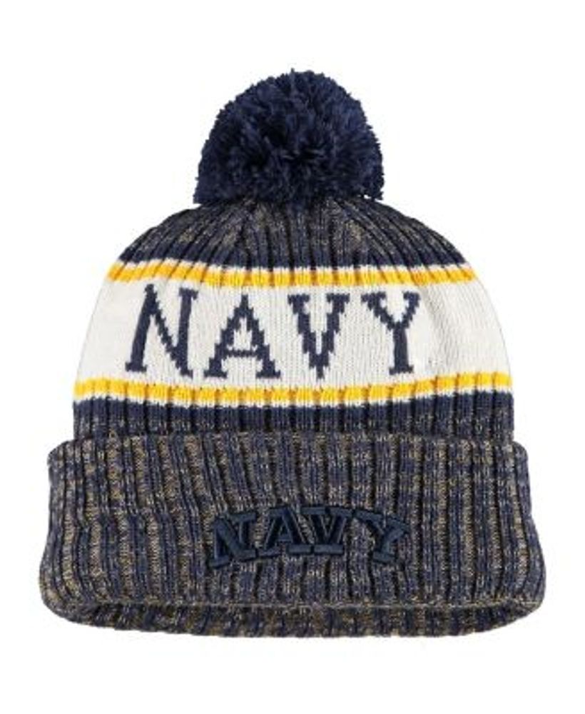 Youth New Era Cream/College Navy Seattle Seahawks 2022 Sideline Sport  Cuffed Pom Knit Hat