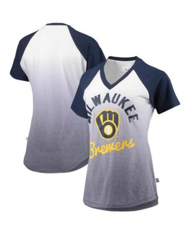 Milwaukee Brewers Women's Plus Size Notch Neck T-Shirt - White/Navy