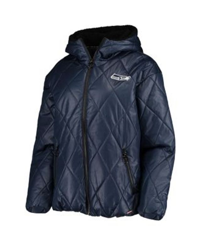 Women's MSX by Michael Strahan White/College Navy Seattle Seahawks Willow Quilted  Hoodie Full-Zip Jacket