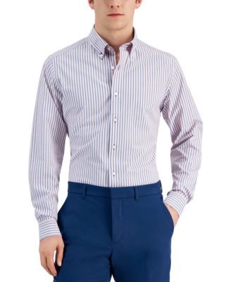 Men's Slim Fit 4-Way Stretch Stripe Dress Shirt