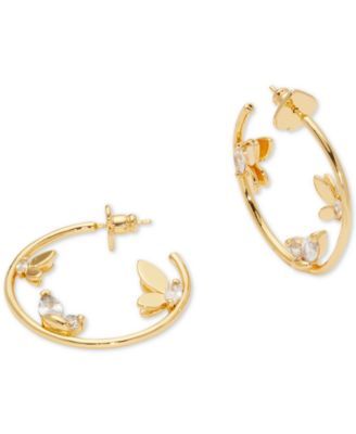 Gold-Tone Crystal Social Butterfly Hoop Earrings, 1.26"