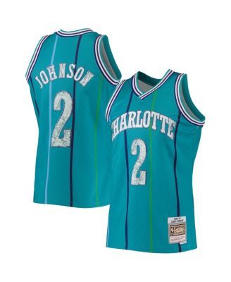 Larry Johnson Charlotte Hornets Mitchell & Ness 1992/93 Hardwood Classics  Fadeaway Swingman Player Jersey - Teal/Black