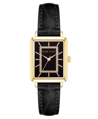 Women's Watch in Black Vegan Leather with Gold-Tone Lugs, 24x36.3mm