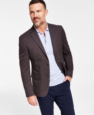 Men's Modern-Fit Burgundy/Brown Check Blazer