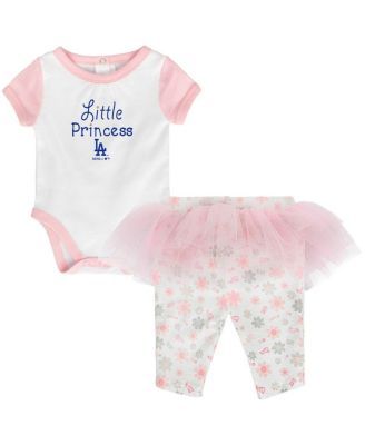Girls Newborn Infant White and Pink Los Angeles Dodgers Princess Bodysuit Tutu Leggings Set