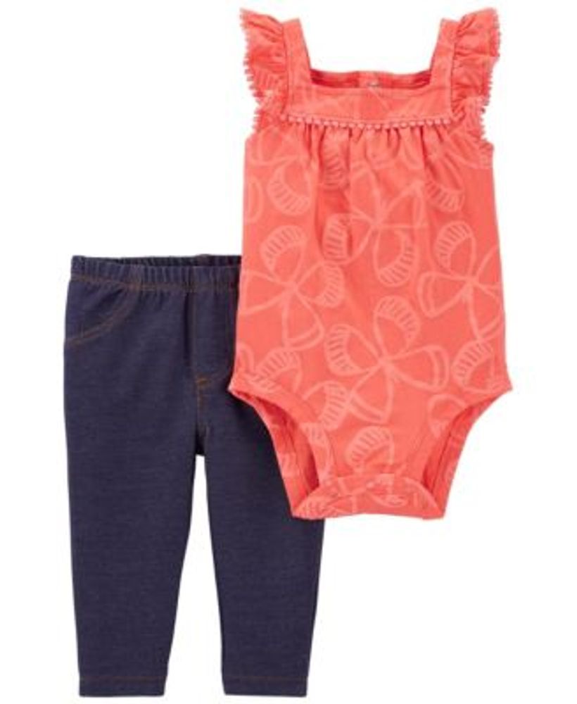 Baby Girls 2-Piece Flutter Bodysuit and Pants Set
