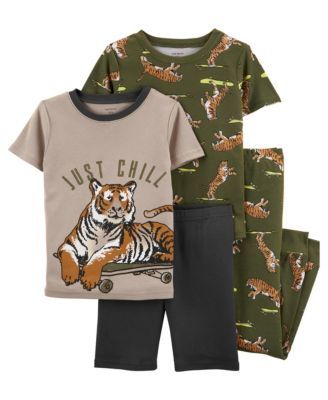 Little Boys 4-Piece Tiger Snug Fit T-shirt, Shorts and Pajama Set