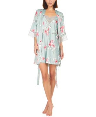 Women's Jill Lace-Trim Chemise Nightgown & Wrap Set