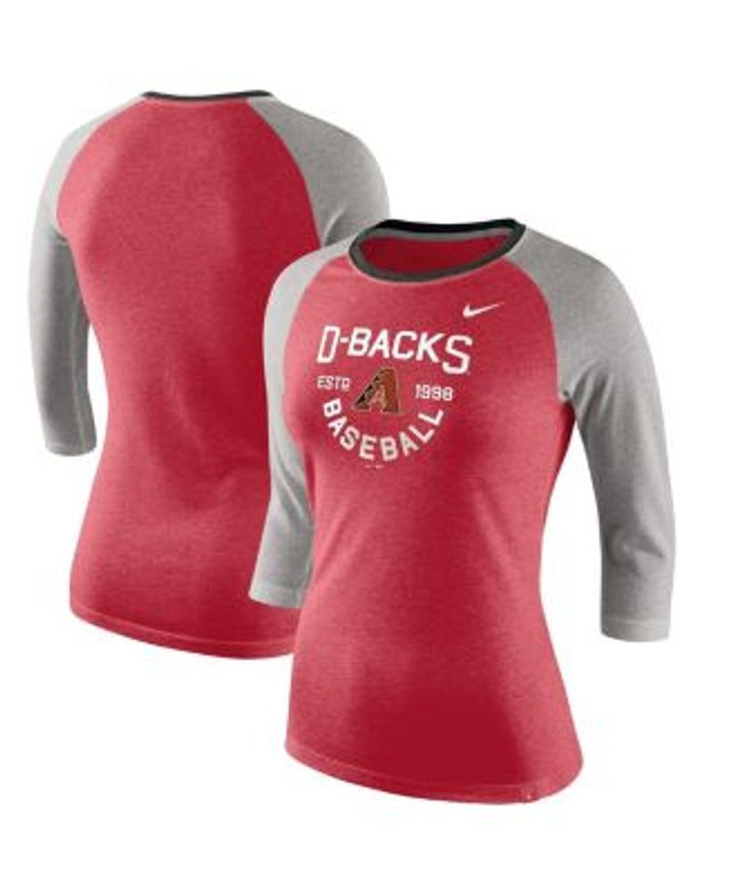Nike Women's Heathered Red Arizona Diamondbacks Tri-Blend Raglan 3/4 Sleeve  T-shirt