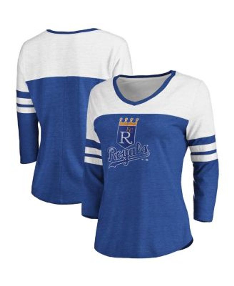 Fanatics Women's Heather Royal, White Kansas City Royals Two-Toned  Distressed Cooperstown Collection Tri-Blend 3/4 Sleeve V-Neck T-shirt
