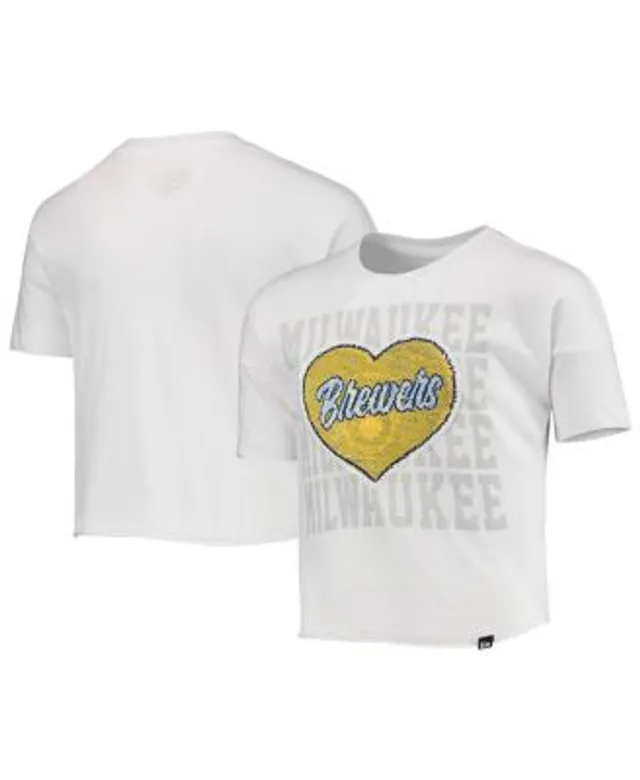 Girls Youth New Era White Chicago Cubs Flip Sequin Heart Crop Top