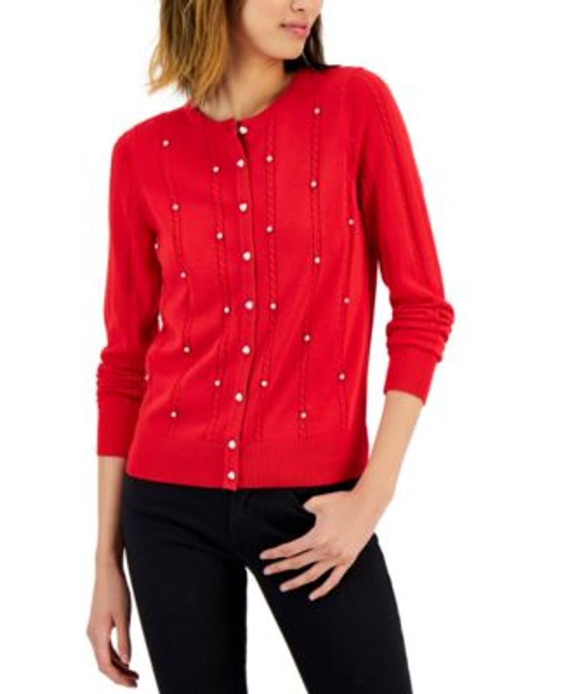 Women's Embellished Crewneck Cardigan, Created for Macy's