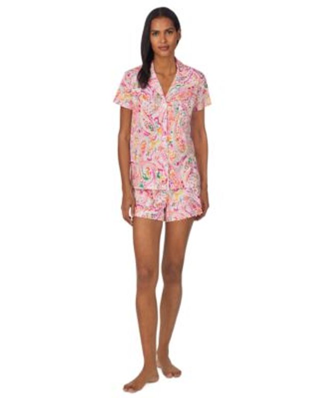 Lauren Ralph Lauren Women's Knit Notch Collar Boxer Shorts Pajama Set -  Macy's