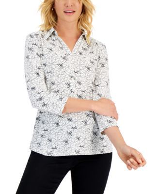 Women's Delicate Petals Printed Polo, Created for Macy's