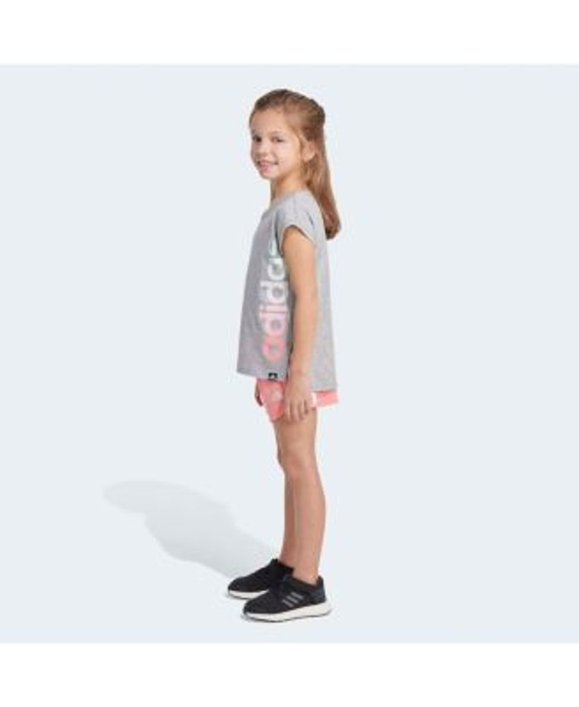 Little Girls Graphic T-shirt and Mesh Shorts Set, 2 Piece