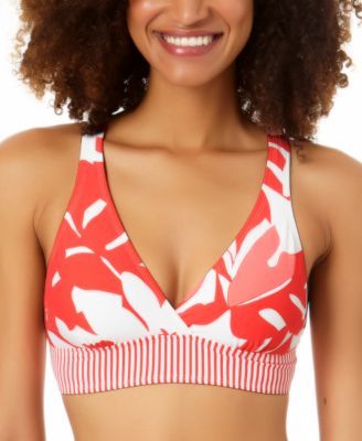 Women's Coastal Palm Printed Banded Cross-Back Bikini Top