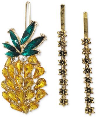 3-Pc. Gold-Tone Crystal Pineapple Hair Clip & Flower Bobby Pin Set, Created for Macy's