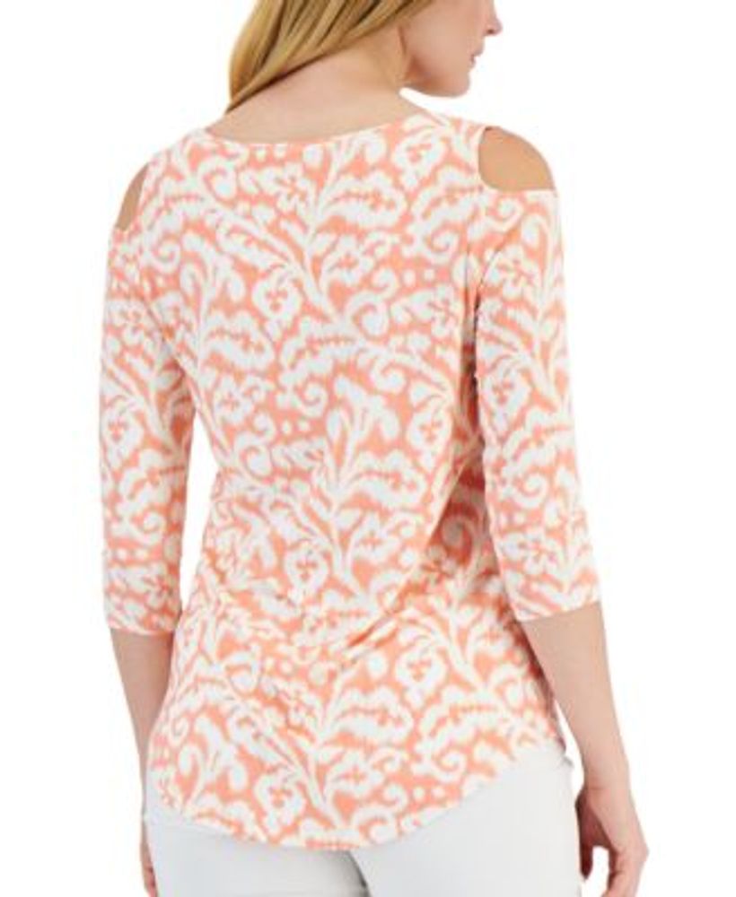 JM Collection Petite Floral-Print Jacquard Top, Created for Macy's