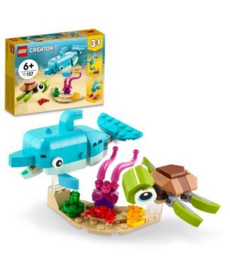 Creator 3 in 1 Dolphin and Turtle Building Kit, Featuring Sea Animal Toys, 137 Pieces