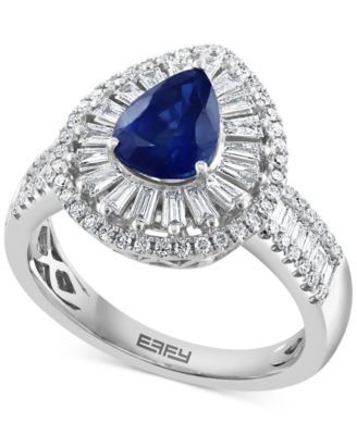 EFFY® Sapphire (1 ct. t.w.) & Diamond (5/8 ct. t.w.) Halo Ring in 14k White Gold