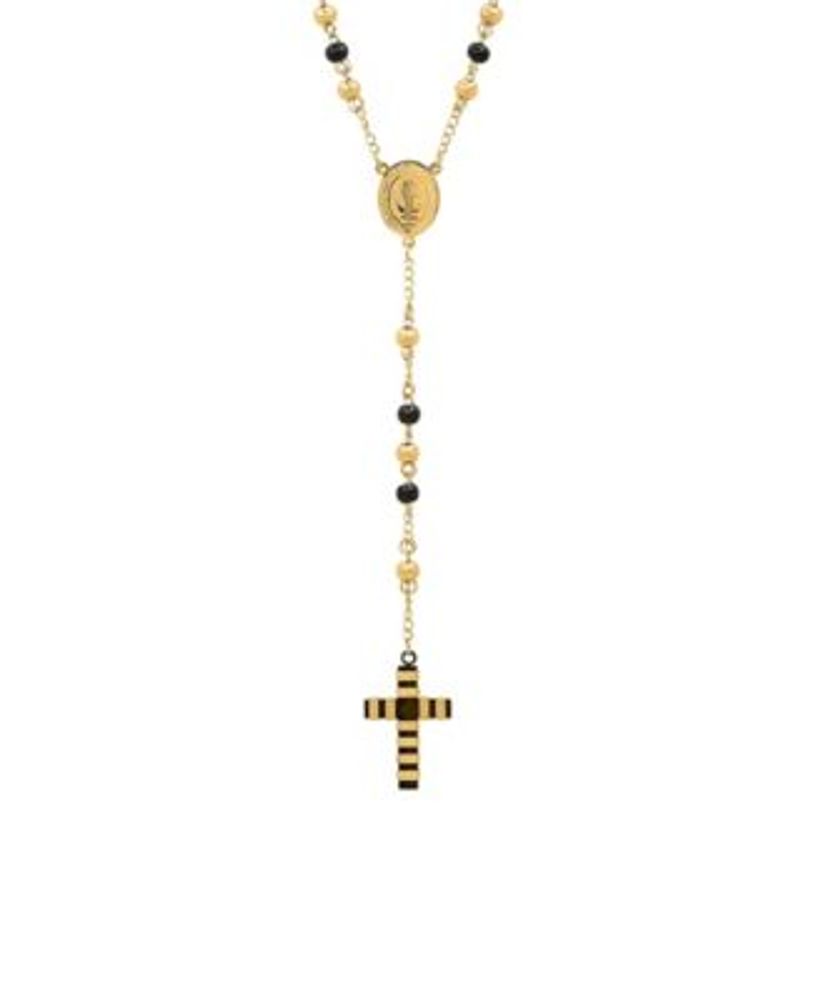 mens 18k gold over stainless steel rosary necklaces