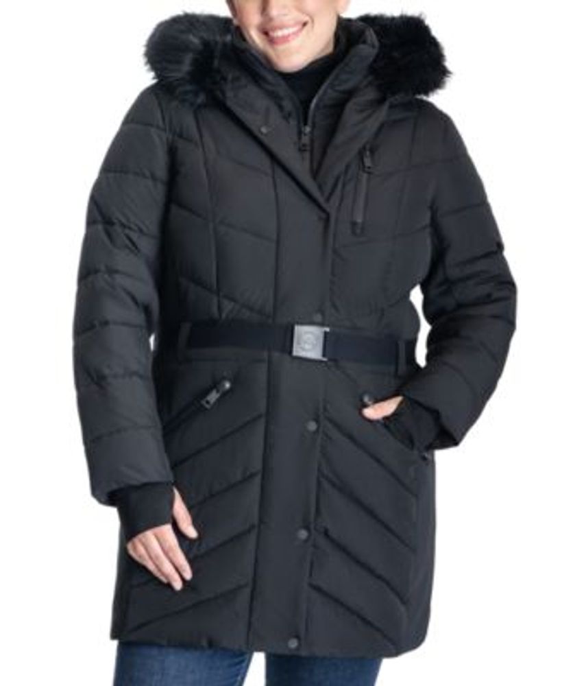 Michael Kors Plus Belted Faux-Fur-Trim Hooded Puffer Coat, Created for  Macy's | Connecticut Post Mall