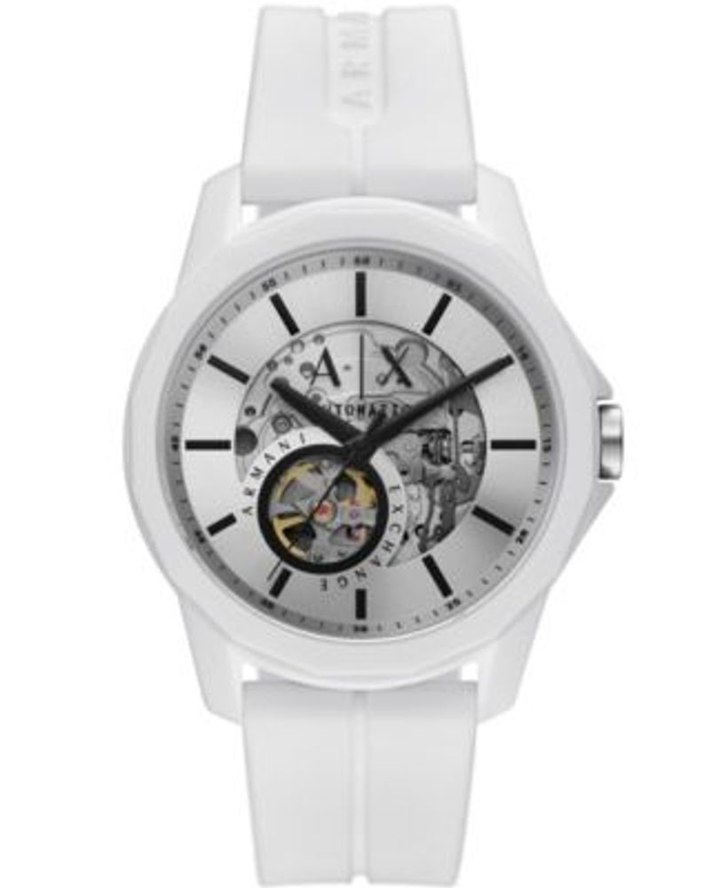 A|X Armani Exchange Men's Automatic in White Case with White Silicone Strap  Watch, 44mm | Montebello Town Center