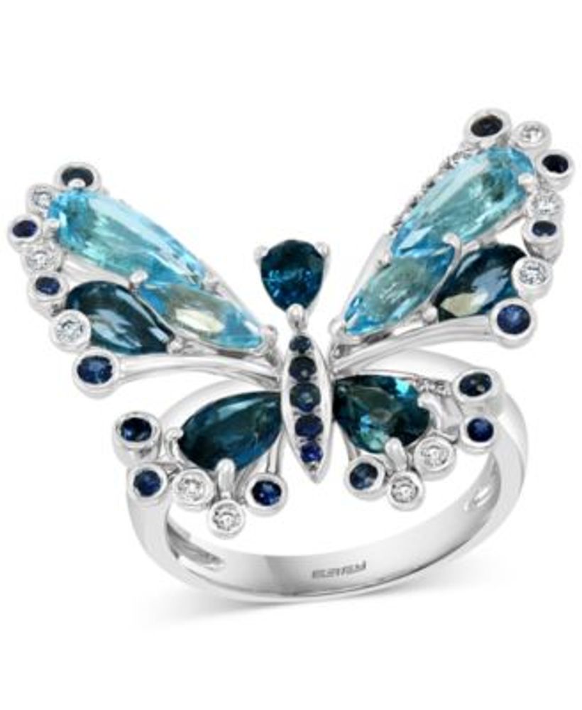 14K White Gold Blue Topaz Butterfly Ring