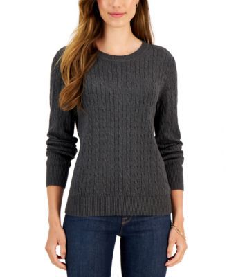 Women's Cotton Crewneck Cable Sweater, Created for Macy's