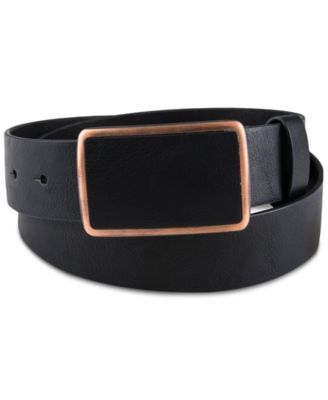 Men's Bonded Leather Plaque Buckle Belt, Created for Macy's