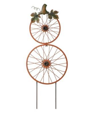 Fall Metal Bicycle Wheel Pumpkin Yard Stake, 33.75''