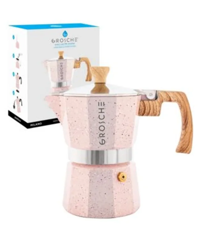 Grosche Milano Stone Stovetop Espresso Maker, 12 Cup, Blush Pink