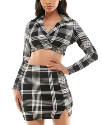 Juniors' Cropped Blazer Top and Skirt 2-Pc. Set