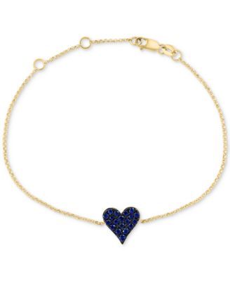 EFFY® Sapphire Pavé Heart Link Bracelet (3/8 ct. t.w.) in 14k Gold