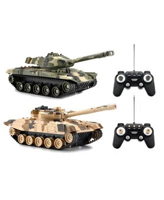 2 Full Function Remote Control Battling Tanks with Infrared Sensors, Light and Sound Effects, Controllable Turret and Built in Battle Game, 5 Pieces