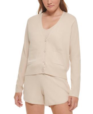 Women's Ribbed-Sleeve Button-Front Cardigan