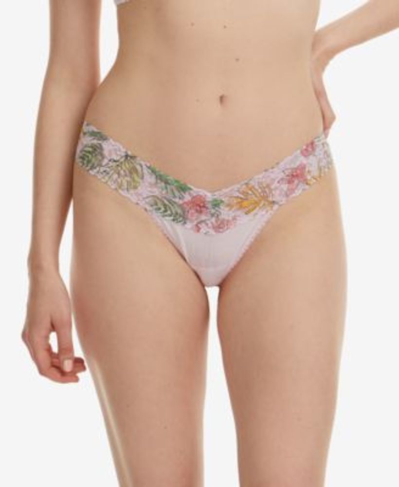 Women's Low Rise Cotton Thong with Printed Lace Trim 