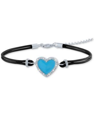 Diamond Accent Enamel Heart Cord Bracelet in Sterling Silver