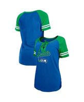 Women's New Era Royal/Green Seattle Seahawks Legacy Lace-Up Raglan T-Shirt Size: Medium