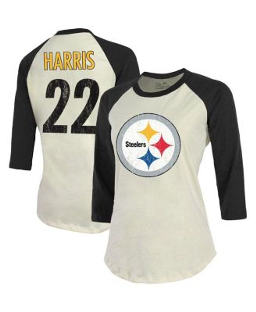 Majestic Women's Threads Najee Harris Cream, Black Pittsburgh Steelers  Player Name and Number Raglan 3/4-Sleeve T-shirt