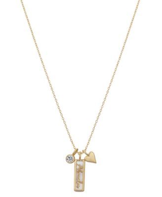 14K Gold Flash-Plated Mother of Pearl Inlay Cubic Zirconia "Abuela" Heart Charm Necklace with Extender