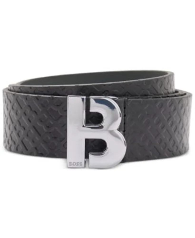 Boss Leather Monogram Belt - Black