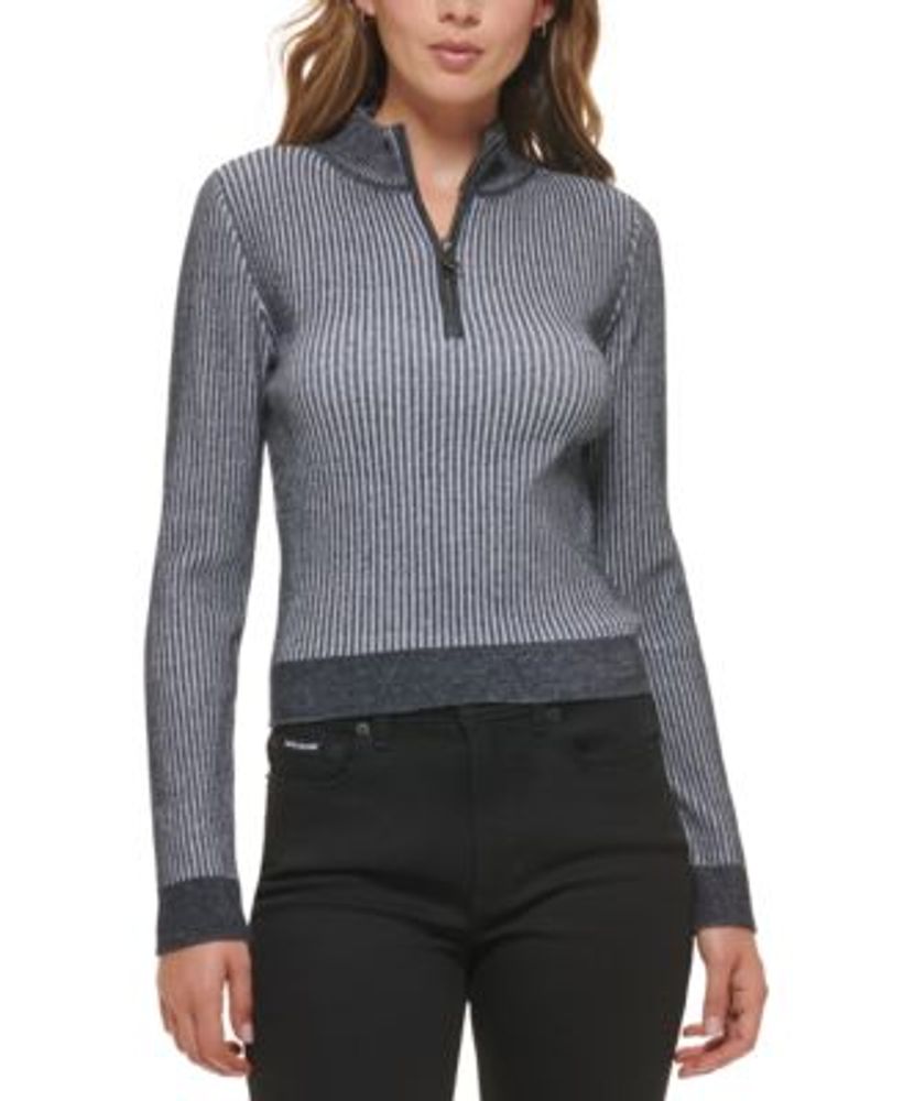Women's Half-Zip Mock-Neck Ribbed Sweater
